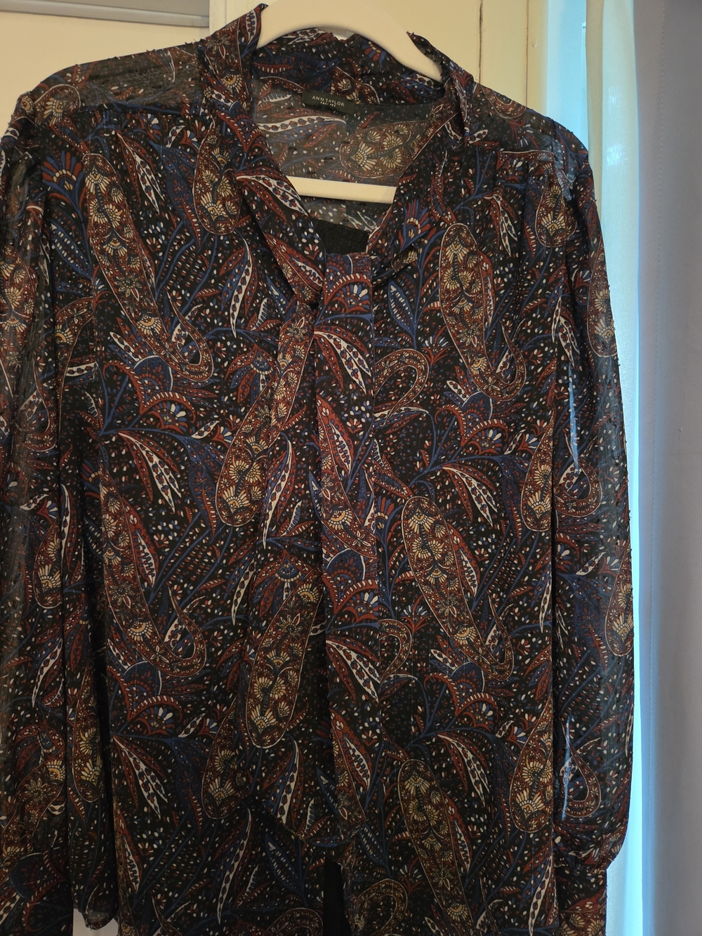 Ann Taylor Navy Paisley Button-Front Blouse - Picture 2 of 11